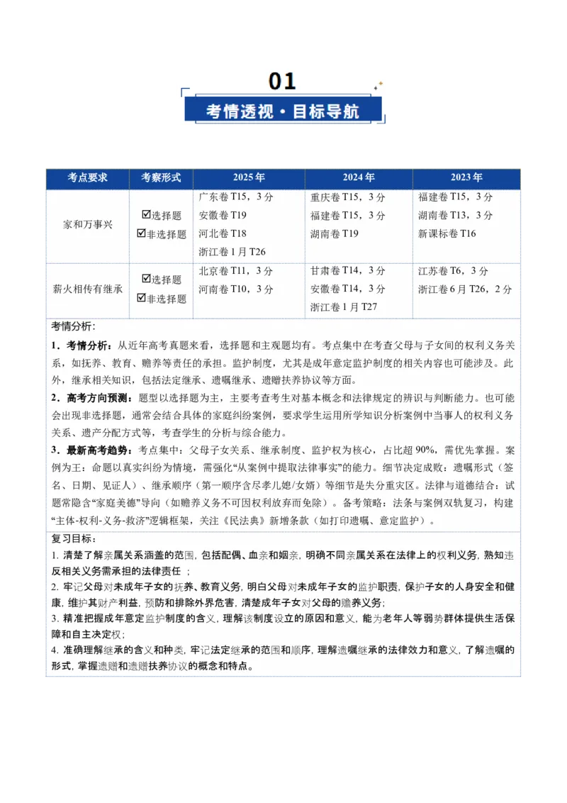 《第05课在和睦家庭中成长（复习讲义）（学生版）（全国通用）_zheng治_2026年_2026年高考政治一轮复习讲义+练习+课件（新教材新高考）-G55_2026版_选择性必修2法律与生活》第2页预览