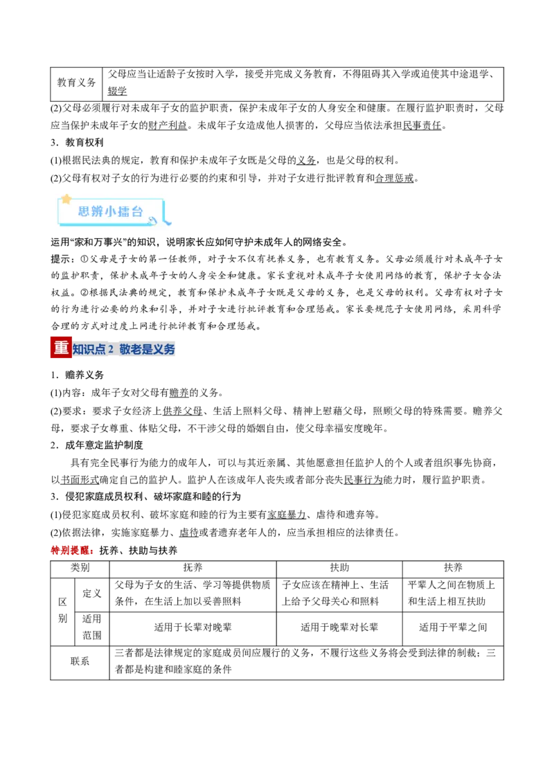 《第05课在和睦家庭中成长（复习讲义）（学生版）（全国通用）_zheng治_2026年_2026年高考政治一轮复习讲义+练习+课件（新教材新高考）-G55_2026版_选择性必修2法律与生活》第4页预览