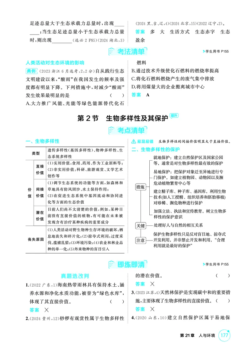 《2_精讲册-第21章人与环境_2026版教学资源包_202653高考总复习A版_广东版_2026版.广东版.选考总复习.生物.5·3A版_第4部分生物与环境_第21章人与环境_4_PDF教参电子书》第2页预览