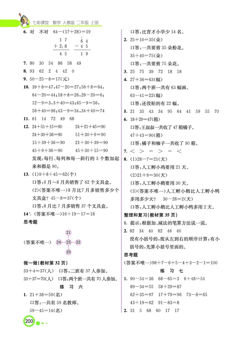 《教材习题答案2a_2025小学全科《课后习题答案》大合集语文数学英语科学道法_《小学课后习题参考答案》2025秋_小学数学（25秋更新）_数学（人教版）25秋更新_参考答案（1-6上册）25秋更新》第4页预览