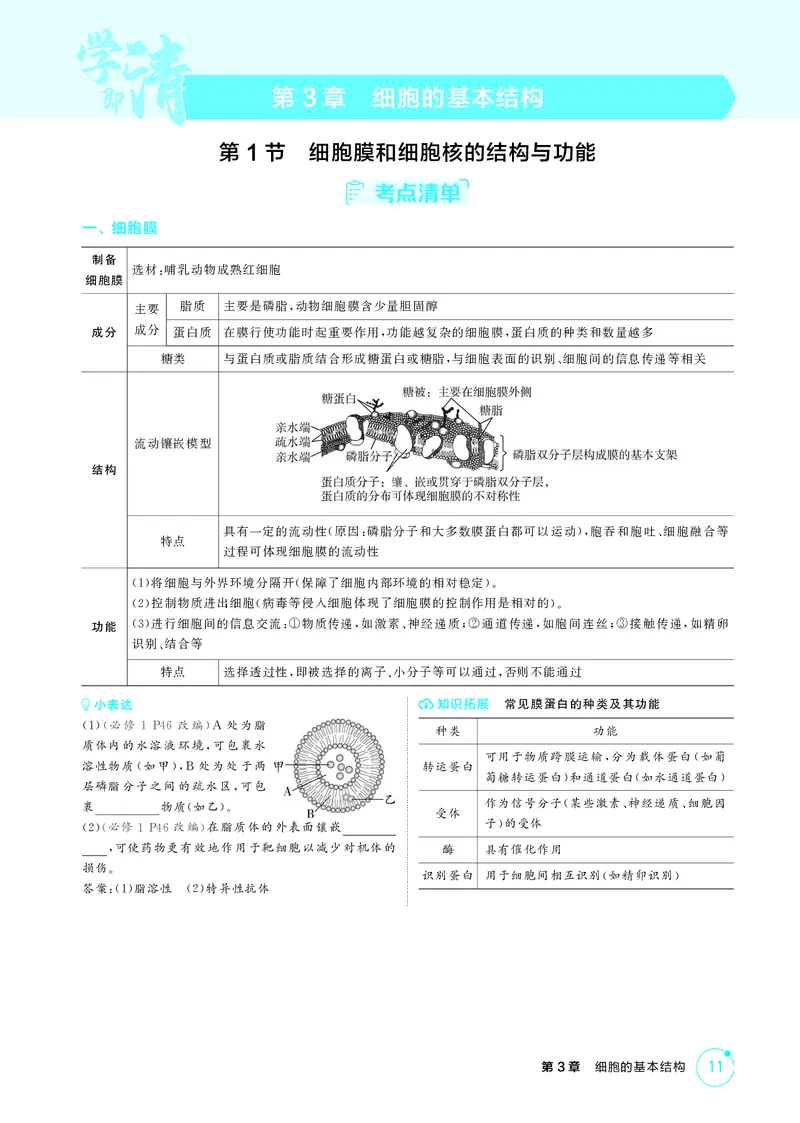 《2_精讲册-第3章细胞的基本结构_2026版教学资源包_202653高考总复习A版_湖南版_2026版.湖南版.选考总复习.生物.5·3A版_第1部分分子与细胞_第3章细胞的基本结构_4_PDF教参电子书》第1页预览