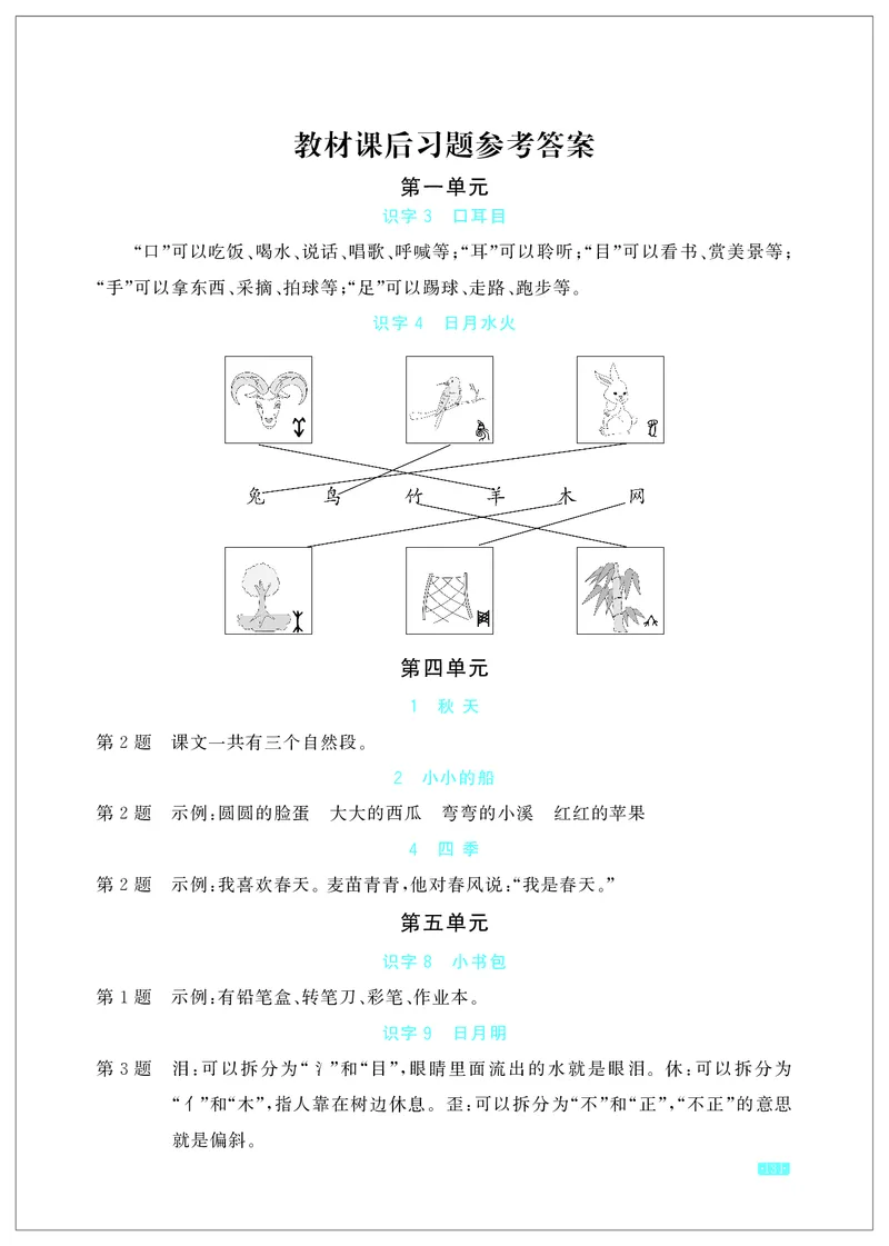 《小学语文1上教材课后习题参考答案_2025小学全科《课后习题答案》大合集语文数学英语科学道法_《小学课后习题参考答案》2025秋_小学语文_1-6上册》第1页预览