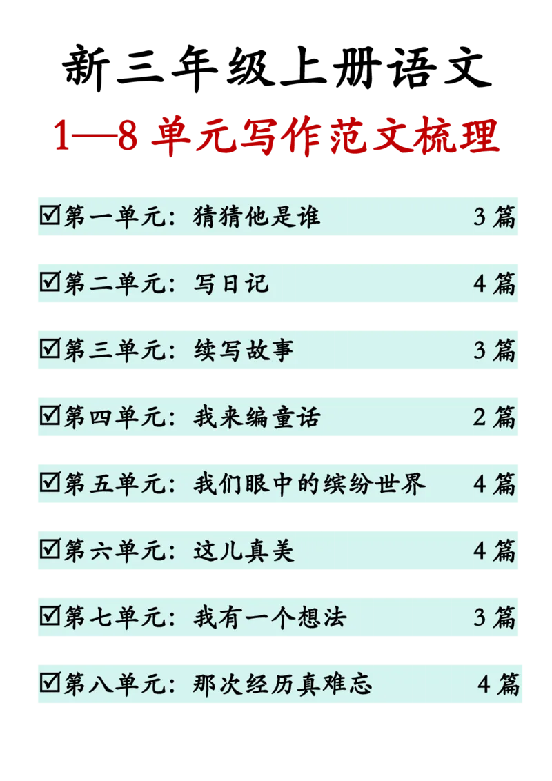 《新版•3上语文《1-8单元同步作文》_26秋小学语文《精选合集》_新版•3年级语文《精选合集》上册_新版•3上语文《作文专项》》第1页预览