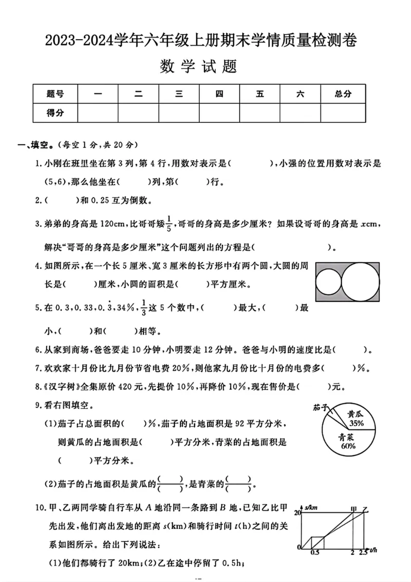 《六年级上册数学试题及答案_6年级上册同步教辅_6上数学_六上数学人教版试卷》第1页预览