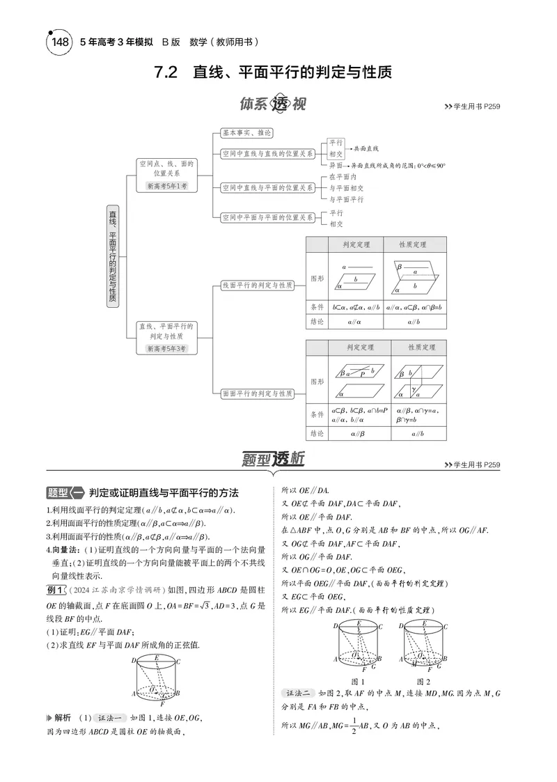 《1_7.2直线、平面平行的判定与性质_2025版教学资源包_（总复习系列）2025版《5年高考3年模拟》新高考版B版（⭐全科）_2025版.新高考新教材版.高考总复习.数学.5·3B版_图书电子资源》第1页预览