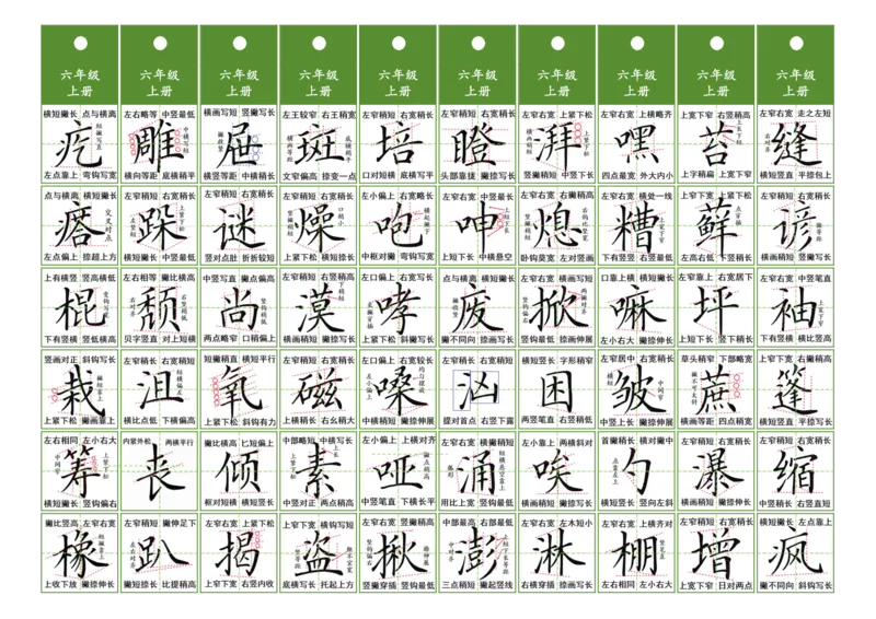 《六年级同步精讲字卡（共5页）-eb50d92a98e9_6年级上册同步教辅_6上语文_六上语文生字+字帖+词语》第2页预览