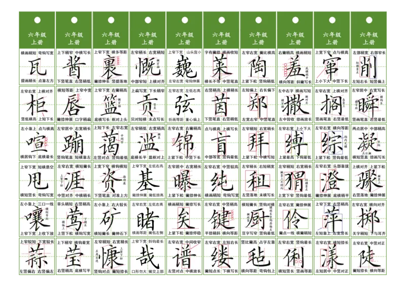 《六年级同步精讲字卡（共5页）-eb50d92a98e9_6年级上册同步教辅_6上语文_六上语文生字+字帖+词语》第3页预览
