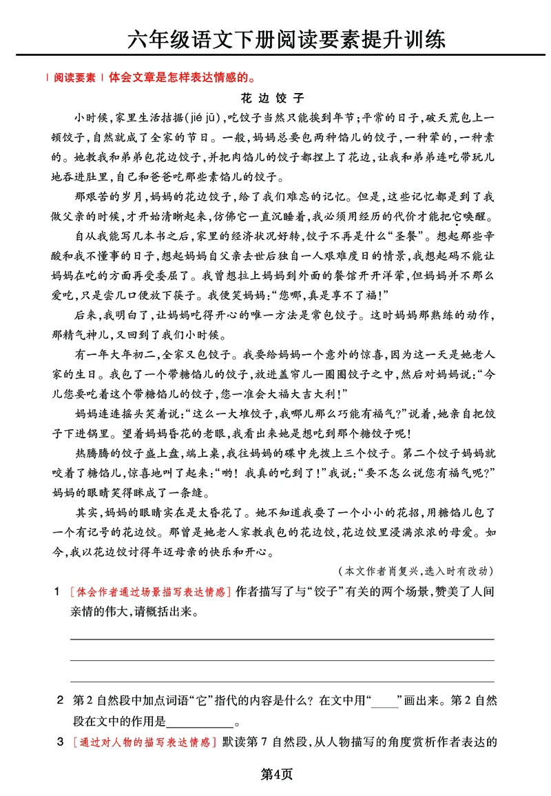 《六年级下册语文《阅读素养提升训练》_6年级下册同步教辅_6下-语文_六下语文阅读理解》第4页预览
