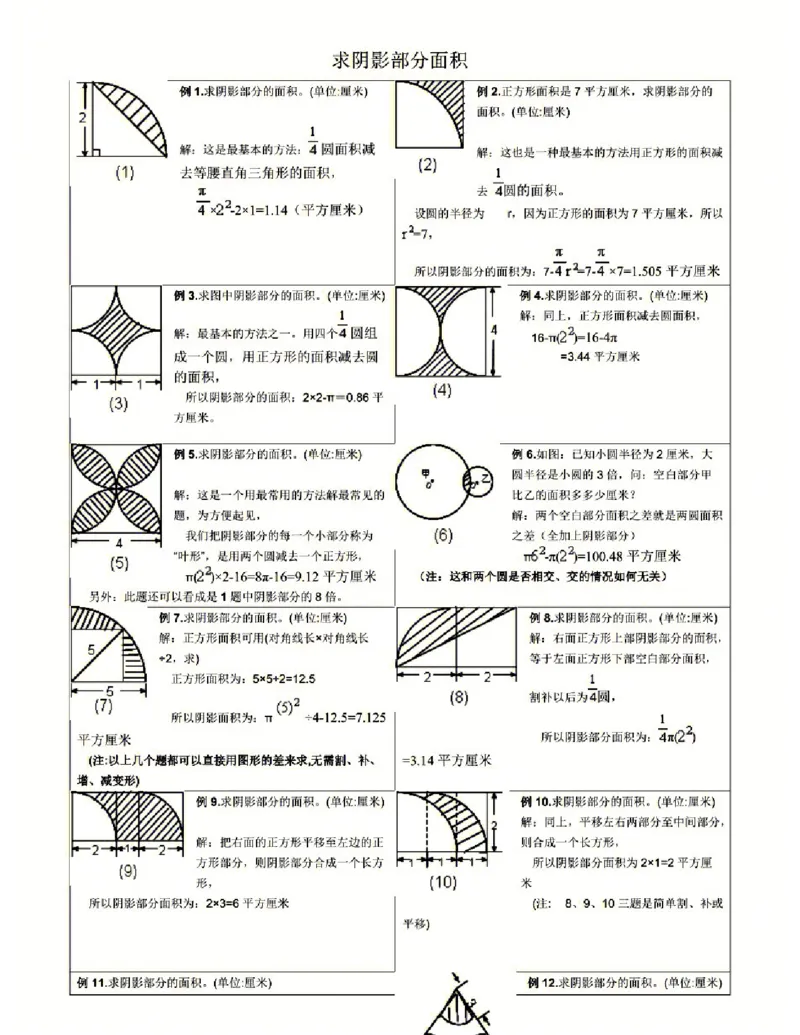 《六上数学求圆的阴影面积题型汇总_6年级上册同步教辅_6上数学_六上数学通用重点必背资料+专项》第1页预览
