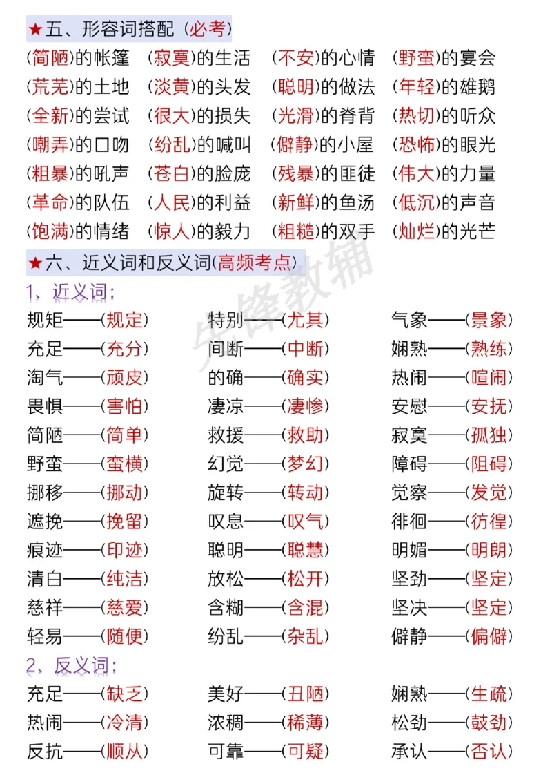 《六年级（下）语文期中复习考点通关练习_6年级下册同步教辅_6下-语文_六下语文知识点总结》第4页预览