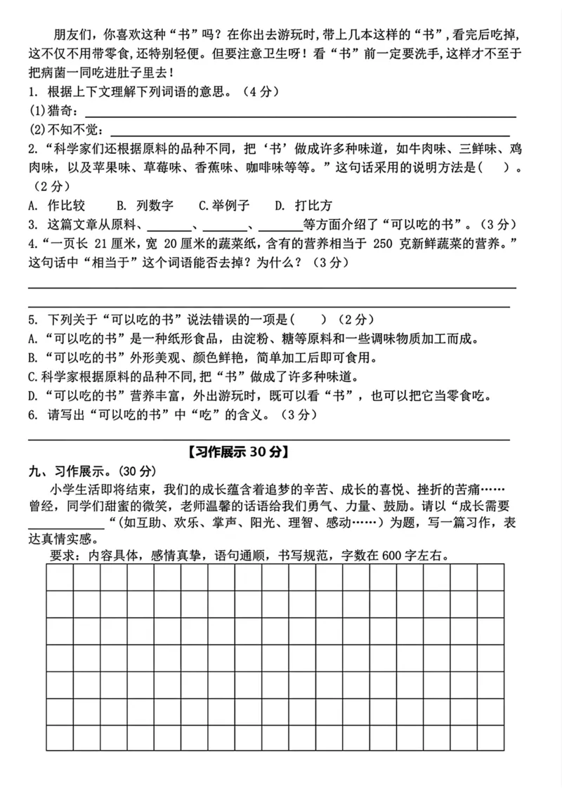 《六年级小升初语文测试卷_6年级下册同步教辅_6下-语文_六下语文单元+期中+期末卷_六下语文小升初测试卷》第4页预览