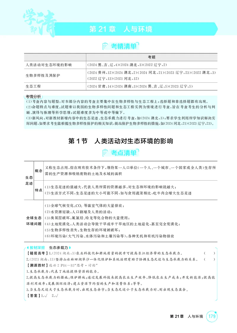 《2_精讲册第21章人与环境_2026版教学资源包_202653高考总复习A版_新高考_生物_教师A版2026年.新高考版.生物.53_第4部分生物与环境_第21章人与环境_4_PDF教参电子书》第1页预览