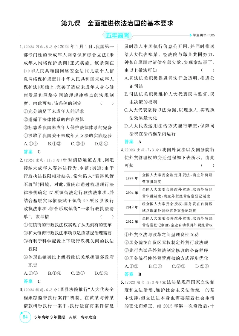 《2_精练册第九课　全面推进依法治国的基本要求_2026版教学资源包_202653高考总复习A版_广东版_2026版.广东版.选考总复习.政治.5·3A版_一、图书电子教参_必修3政治与法治_4_PDF教参电子书》第1页预览