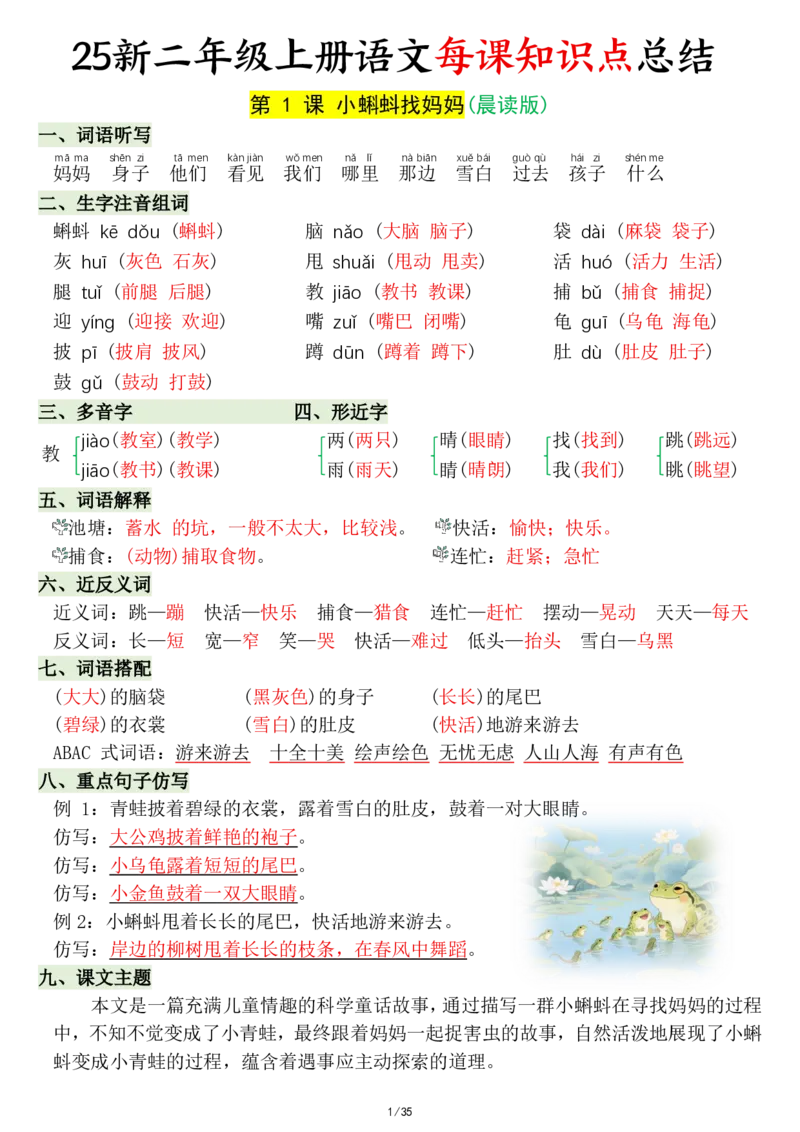《新版•2上语文《每课知识点总结》共35页_26秋小学语文《精选合集》_新版•2年级语文《精选合集》上册_新版•2上语文《重点汇总》》第1页预览