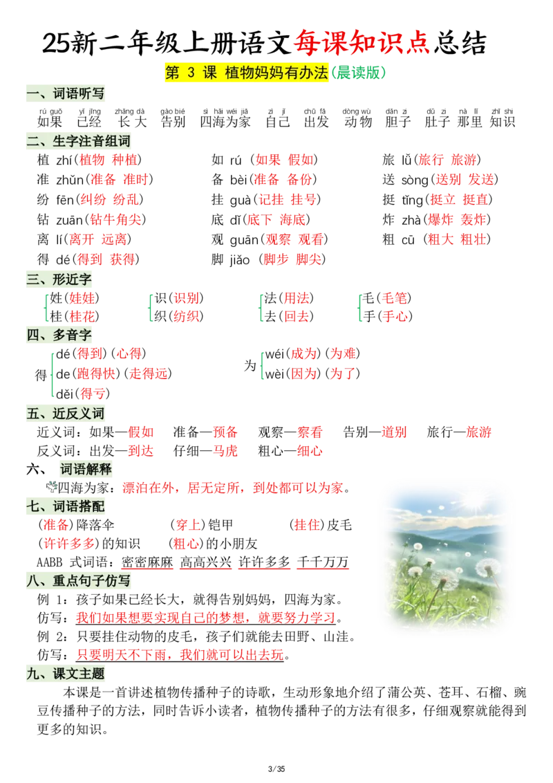 《新版•2上语文《每课知识点总结》共35页_26秋小学语文《精选合集》_新版•2年级语文《精选合集》上册_新版•2上语文《重点汇总》》第3页预览