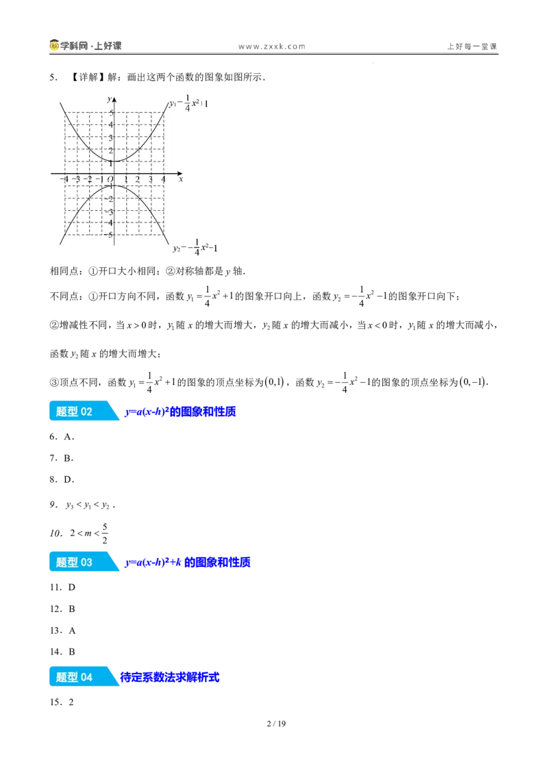 《26.2.2y=a(x-h)²+k的图象性质（分层作业）（答案版）_2026秋初中教辅合集_2027学科网&_2026秋《同步备课系列》9上数学_第二十六章二次函数_题型专练》第2页预览