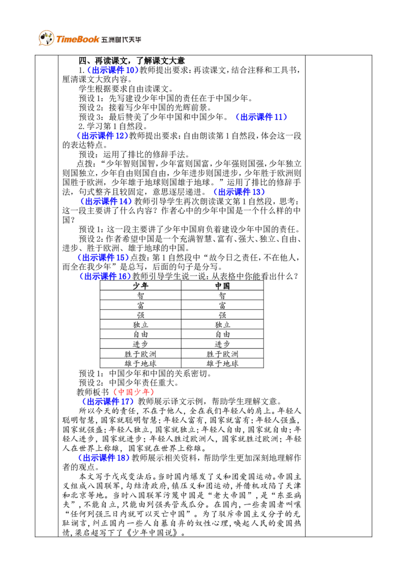《13少年中国说（节选）优质版教案_26春小学语数英道科各版本《课件+教案》_26春各版本语数英《七彩课堂》教学课件+教案_25秋_语文《七彩课堂》教案+教学课件25秋_教案_优质版教案》第3页预览