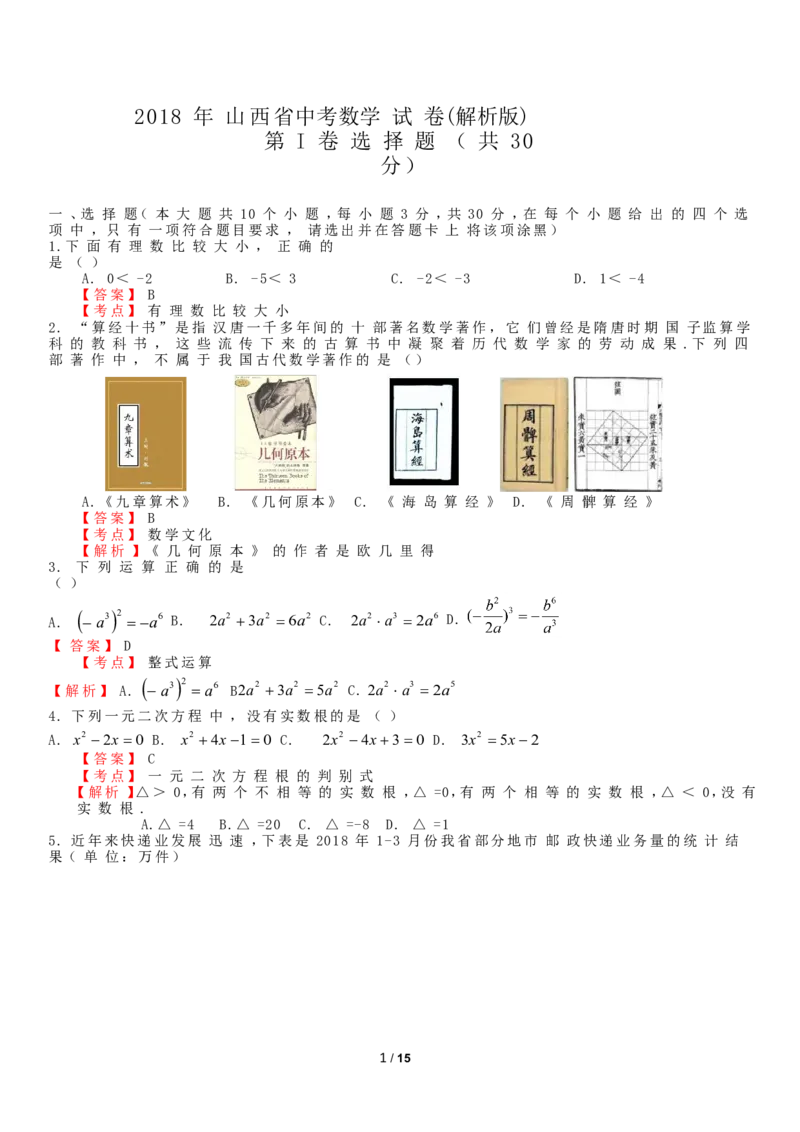 《2018年山西省中考数学试卷含答案解析(Word版)_初高中资料库_初中资料库（转存避免链接过期失效）_初中数学》第1页预览