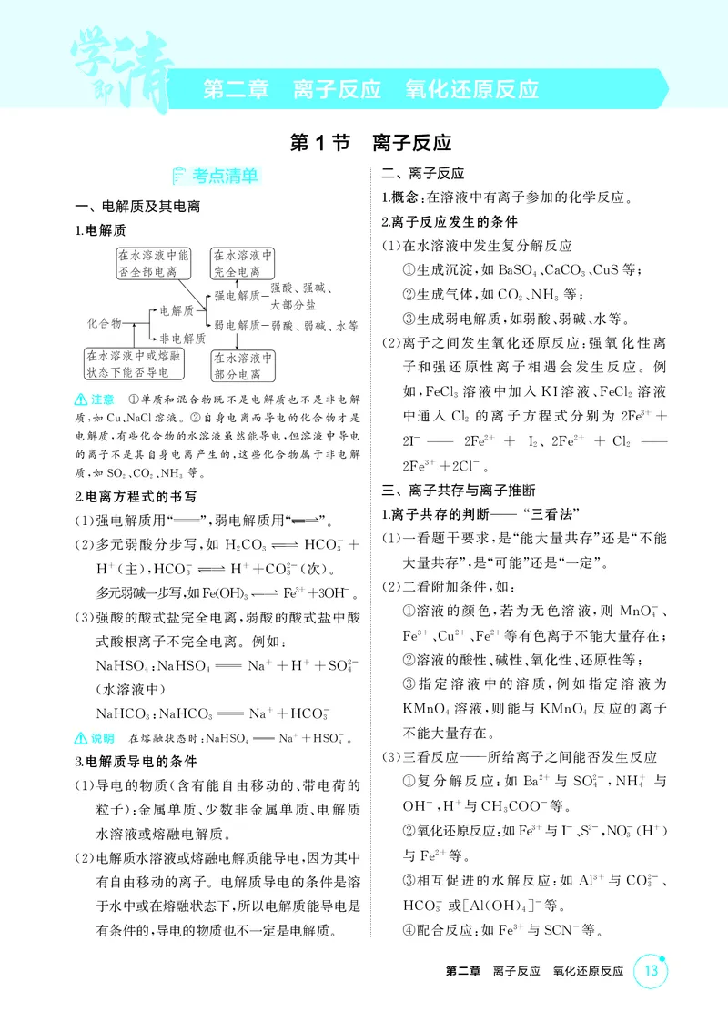 《2_精讲册-第二章　离子反应　氧化还原反应_2026版教学资源包_202653高考总复习A版_广东版_2026版.广东版.选考总复习.化学.5·3A版_二、教师用书PDF_第二章离子反应氧化还原反应_1_专题资料包》第1页预览