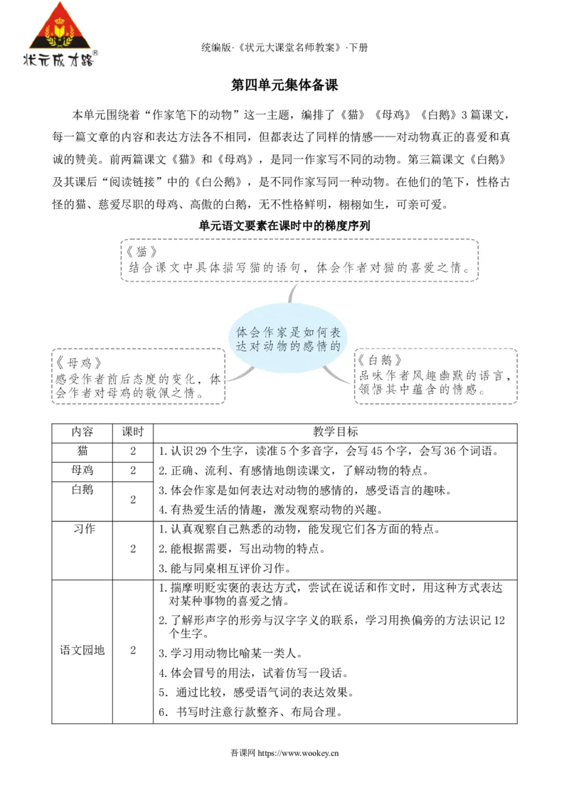 《13猫新学习单教案_26春小学语数英道科各版本《课件+教案》_26春1-6年级下册语文教案课件_语文《状元大课堂课件+教案》26春_4年级语文《状元大课堂课件+教案》26春_4语下教案》第1页预览