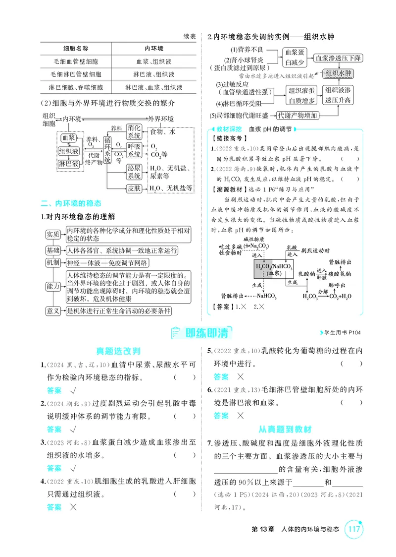 《2_精讲册第13章人体的内环境与稳态_2026版教学资源包_202653高考总复习A版_新高考_生物_教师A版2026年.新高考版.生物.53_第3部分稳态与调节_第13章人体的内环境与稳态_4_PDF教参电子书》第2页预览