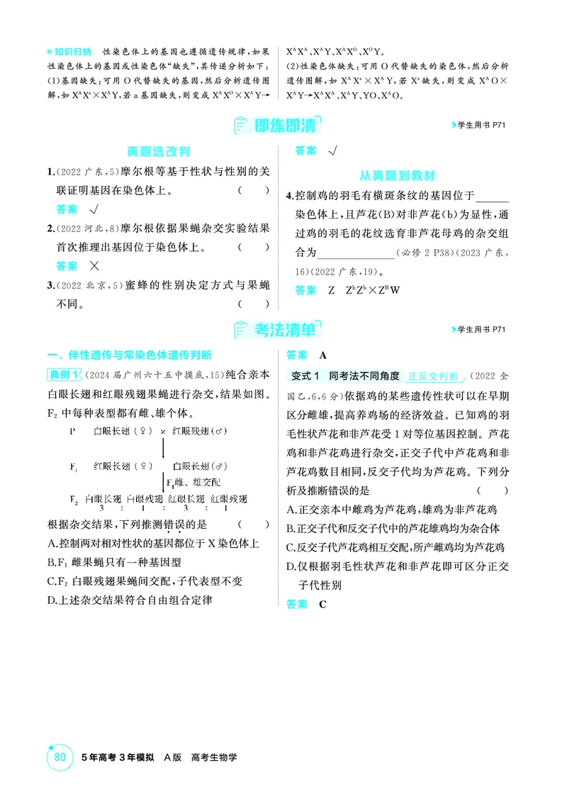 《2_精讲册-第8章伴性遗传和人类遗传病_2026版教学资源包_202653高考总复习A版_广东版_2026版.广东版.选考总复习.生物.5·3A版_第2部分遗传与进化_第8章伴性遗传和人类遗传病_4_PDF教参电子书》第3页预览