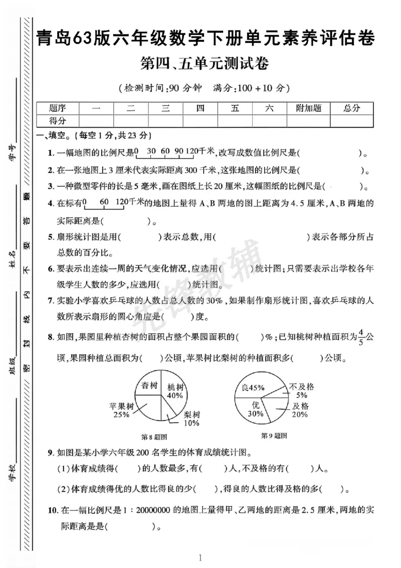 《六年级（下）第四、五单元素养评估卷《青岛63版》_6年级下册同步教辅_6下-数学_六下数学人教版试卷》第1页预览