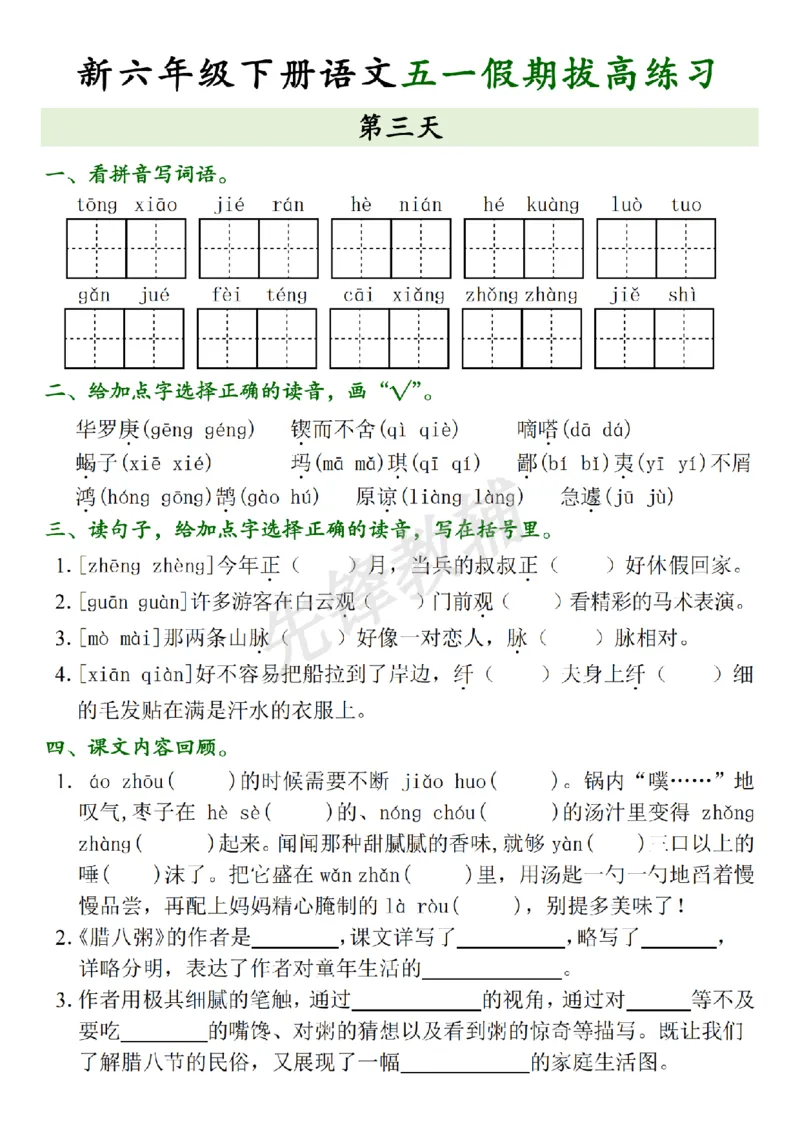 《六年级（下）语文五一假期拔高练习_6年级下册同步教辅_6下-语文_六下语文专项练习》第3页预览
