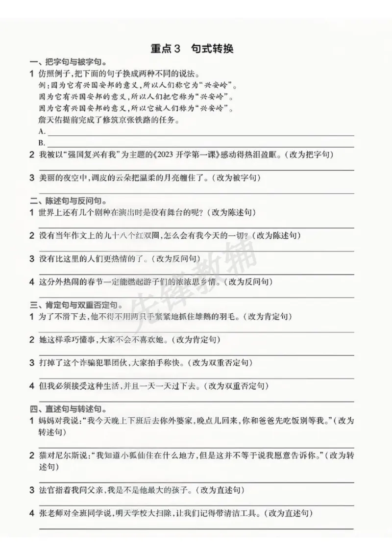 《六年级（下）语文重难点句式专项_6年级下册同步教辅_6下-语文_六下语文专项练习》第3页预览