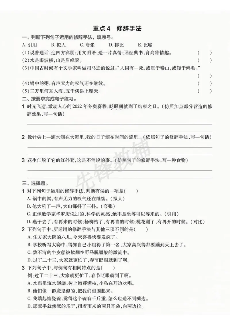 《六年级（下）语文重难点句式专项_6年级下册同步教辅_6下-语文_六下语文专项练习》第4页预览