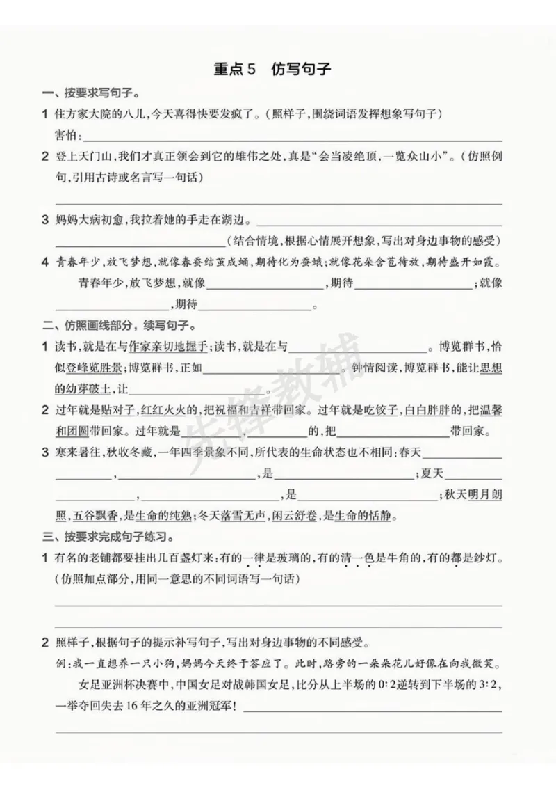 《六年级（下）语文重难点句式专项_6年级下册同步教辅_6下-语文_六下语文专项练习》第5页预览