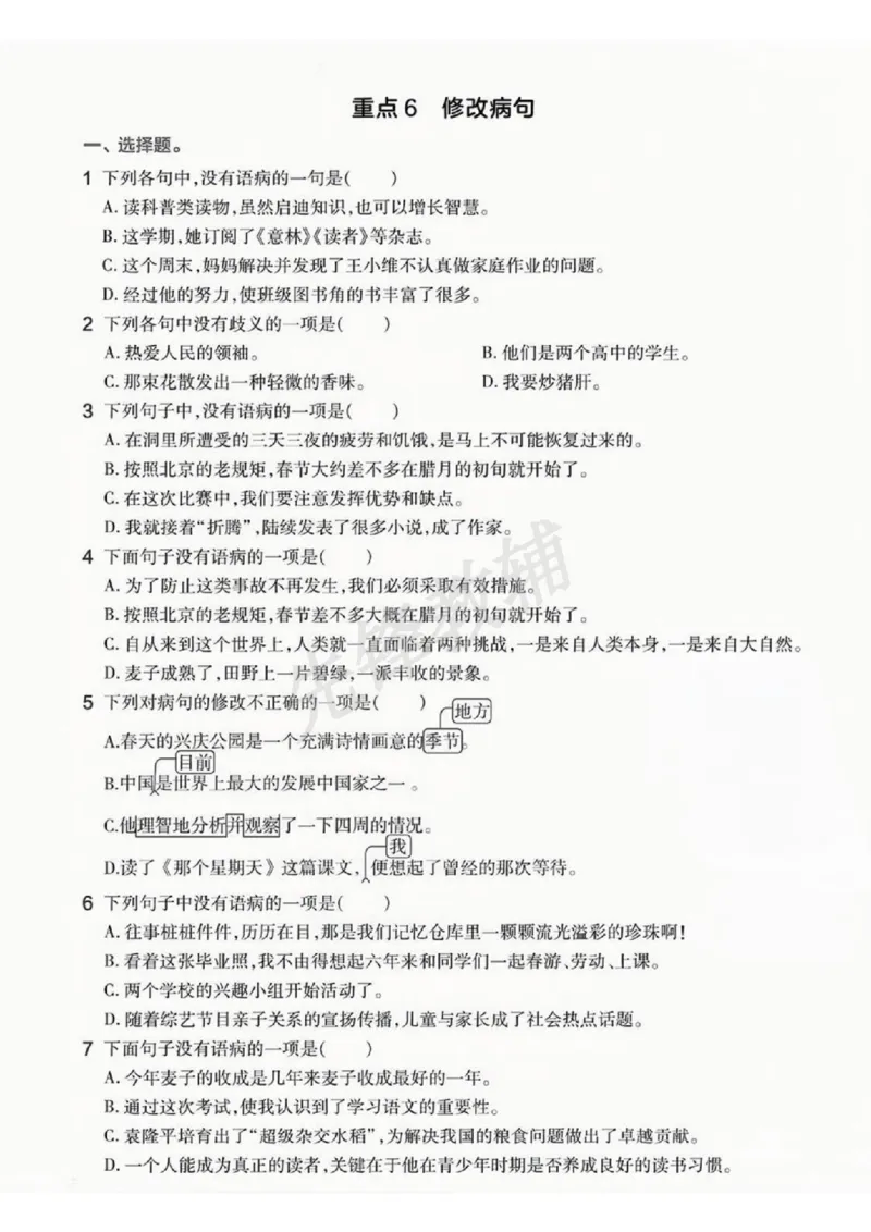 《六年级（下）语文重难点句式专项_6年级下册同步教辅_6下-语文_六下语文专项练习》第6页预览