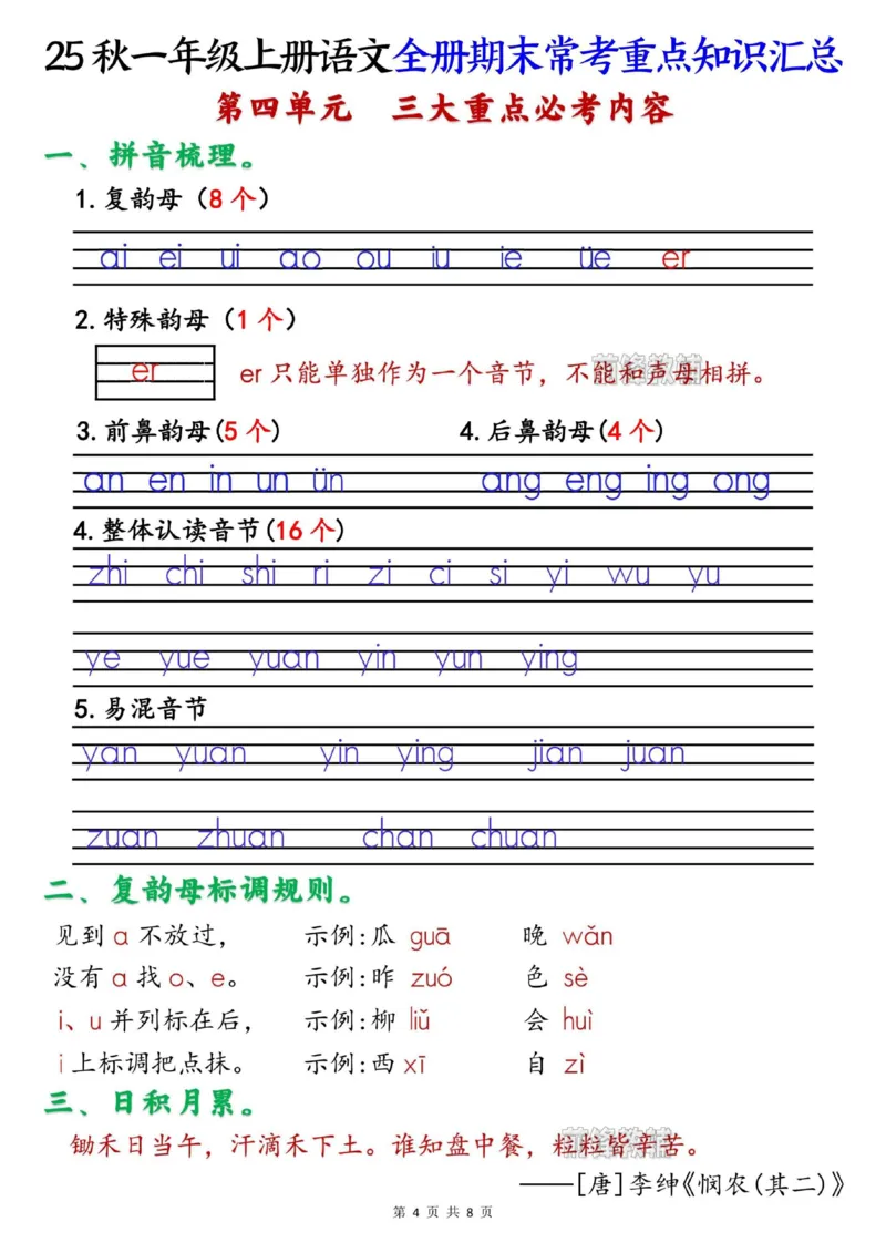 《新版•1上语文《期末常考》重点知识汇总_26秋小学语文《精选合集》_新版•1年级语文《精选合集》上册_新版•1上语文《重点汇总》》第4页预览