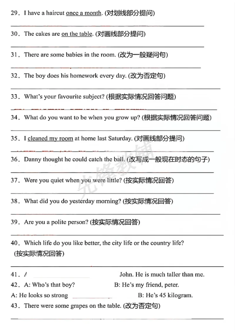 《六年级（下）小升初英语句型转换专项练习_6年级下册同步教辅_6下-英语_六下英语人教版PEP资料》第3页预览