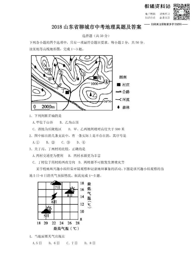 《2018山东省聊城市中考地理真题及答案_初高中资料库_初中资料库（转存避免链接过期失效）_初中地理》第1页预览