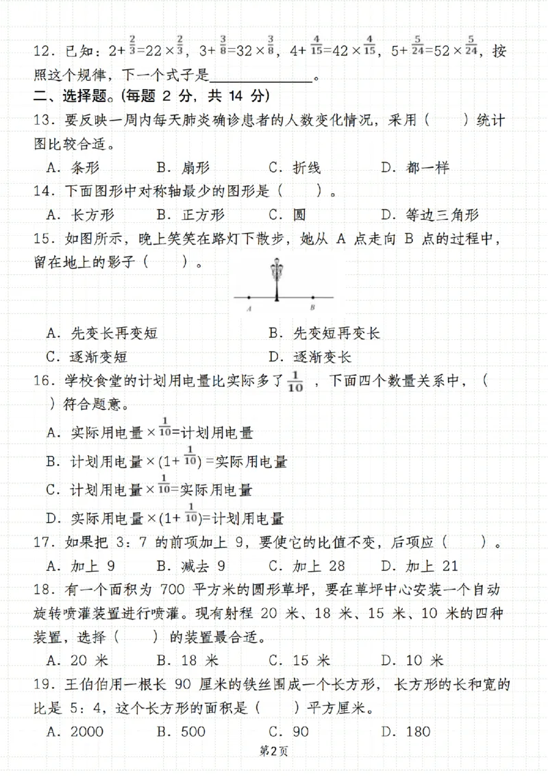 《人教《六年级数学第一学期期末学业质量评估卷》__6年级上册同步教辅_6上数学_六上数学人教版试卷》第2页预览