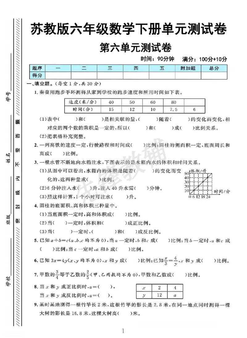 《六年级（下）数学第六单元测试卷《苏教版》_6年级下册同步教辅_6下-数学_六下数学苏教版试卷》第1页预览