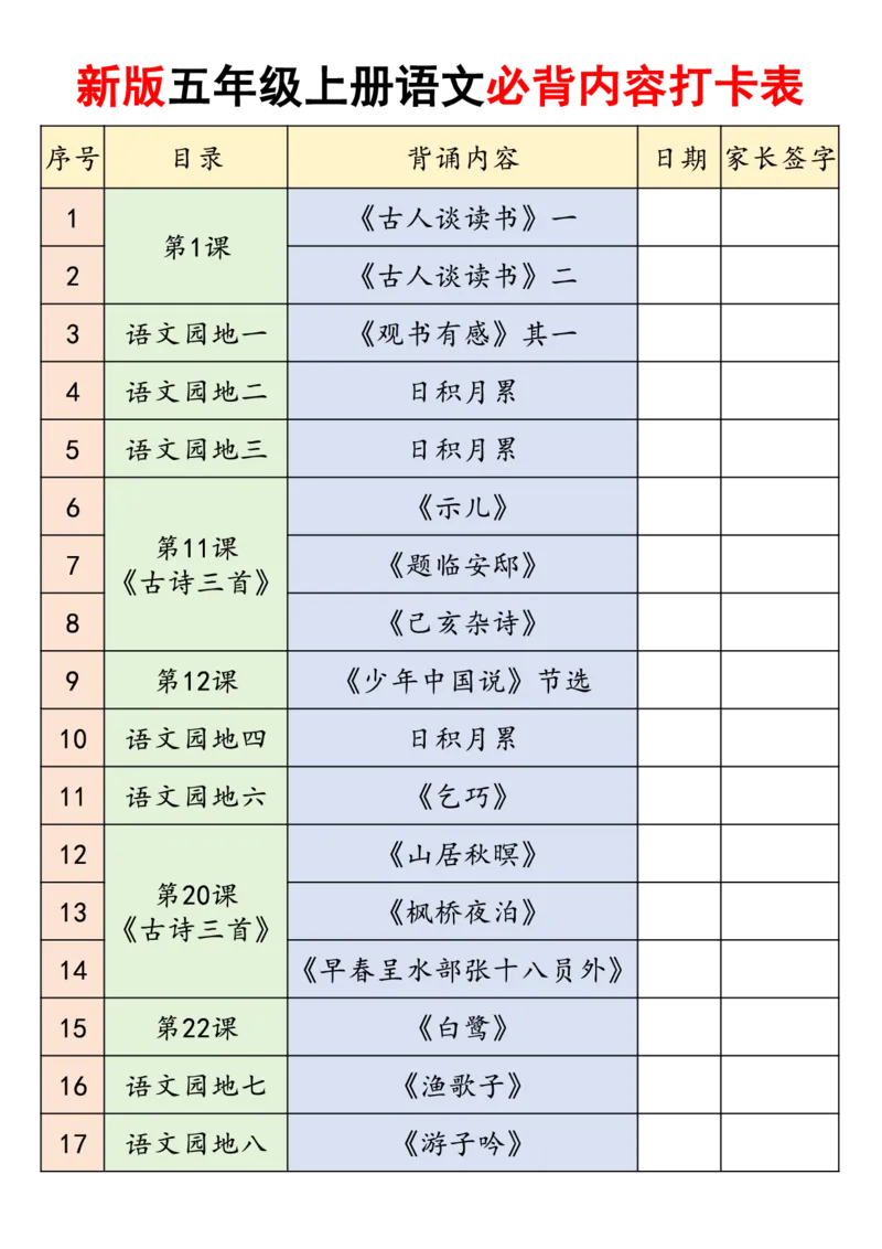 《新版•5上语文《课内必背内容闯关》_26秋小学语文《精选合集》_新版•5年级语文《精选合集》上册》第1页预览
