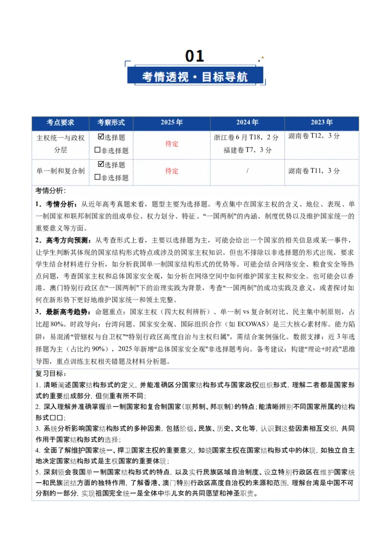 《第02课国家的结构形式（复习讲义）（学生版）（全国通用）_zheng治_2026年_2026年高考政治一轮复习讲义+练习+课件（新教材新高考）-G55_2026版_选择性必修1当代国际政治与经济》第2页预览