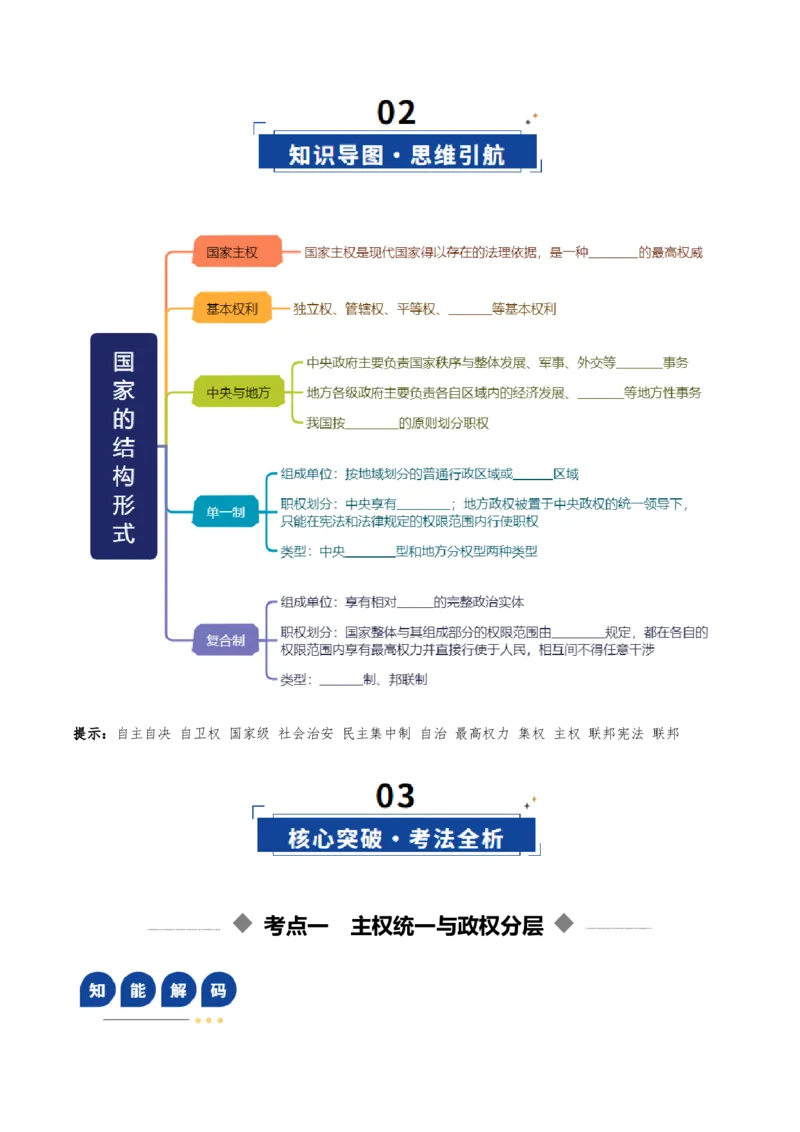 《第02课国家的结构形式（复习讲义）（学生版）（全国通用）_zheng治_2026年_2026年高考政治一轮复习讲义+练习+课件（新教材新高考）-G55_2026版_选择性必修1当代国际政治与经济》第3页预览