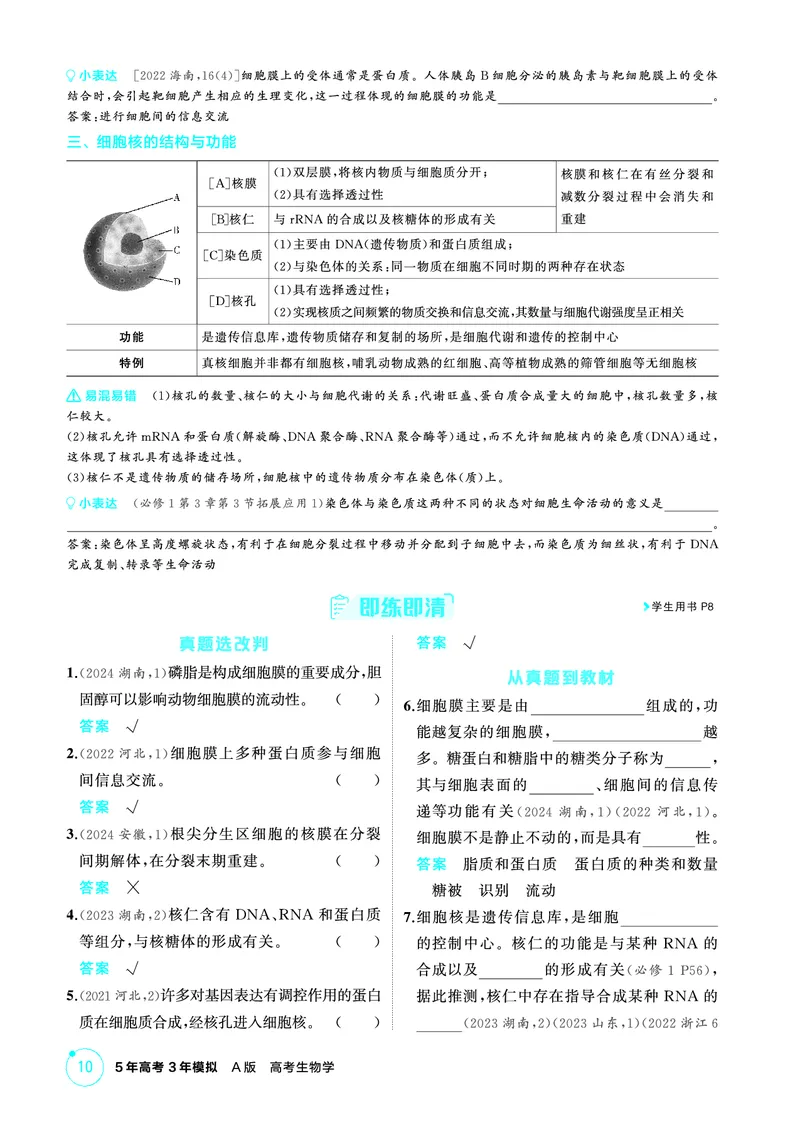 《2_精讲册-第3章细胞的基本结构_2026版教学资源包_202653高考总复习A版_广东版_2026版.广东版.选考总复习.生物.5·3A版_第1部分分子与细胞_第3章细胞的基本结构_4_PDF教参电子书》第2页预览