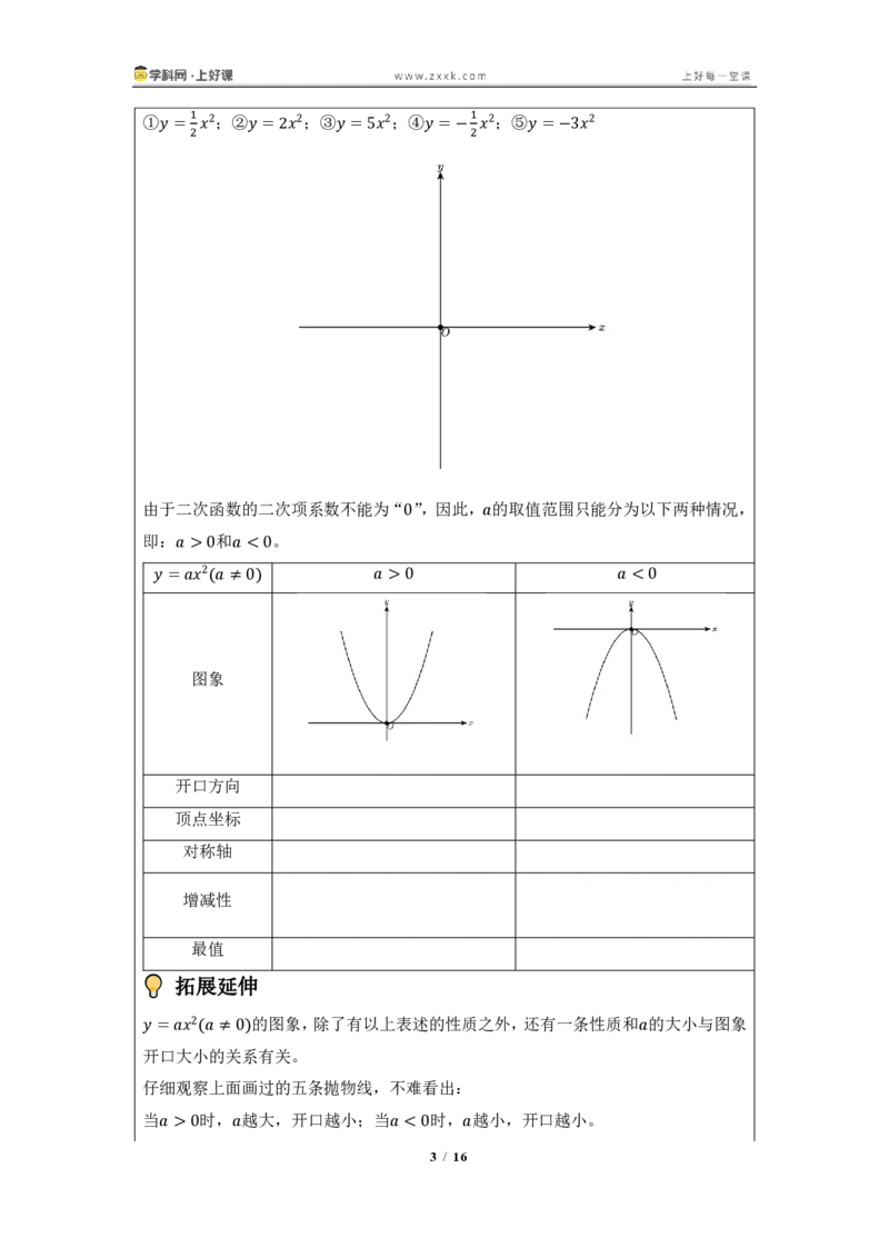 《26.2.1二次函数y=ax^2的图像与性质（知识清单）（挖空版）_2026秋初中教辅合集_2027学科网&_2026秋《同步备课系列》9上数学_第二十五章一元二次方程_知识清单》第3页预览