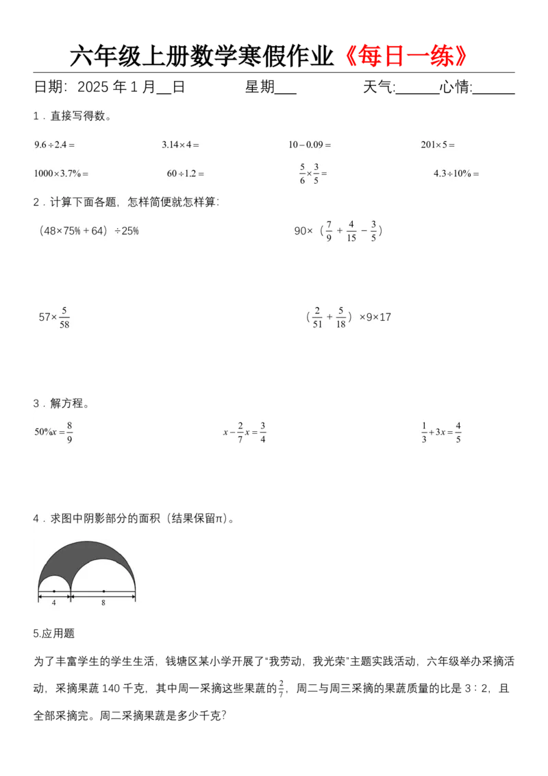 《六年级上册数学寒假作业《每日一练》_6年级下册同步教辅_6下语数英-寒假作业》第10页预览