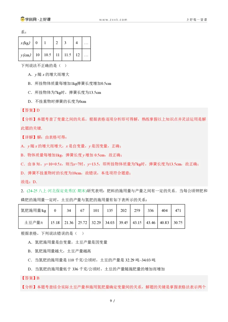 《5.1常量与变量（8大基础题型+2大巩固提升）（题型专练）数学浙教版2024八年级上册（解析版）_2026秋初中教辅合集_2027学科网&_2027新《8上数学•同步备课资料合集》（新教材浙教）》第9页预览