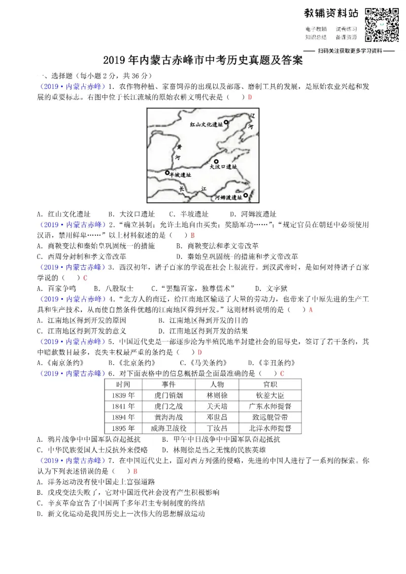 《2019内蒙古赤峰市中考历史真题及答案_初高中资料库_初中资料库（转存避免链接过期失效）_初中历史》第1页预览