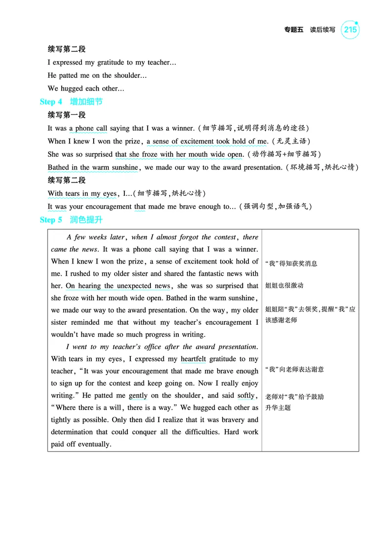 《1_专题五_读后续写（教参PDF）_2025版教学资源包_（总复习系列）2025版《5年高考3年模拟》新高考版A版（⭐全科）_2025版.新高考版.高考总复习.英语.5·3A版_题型册_专题五_读后续写》第4页预览