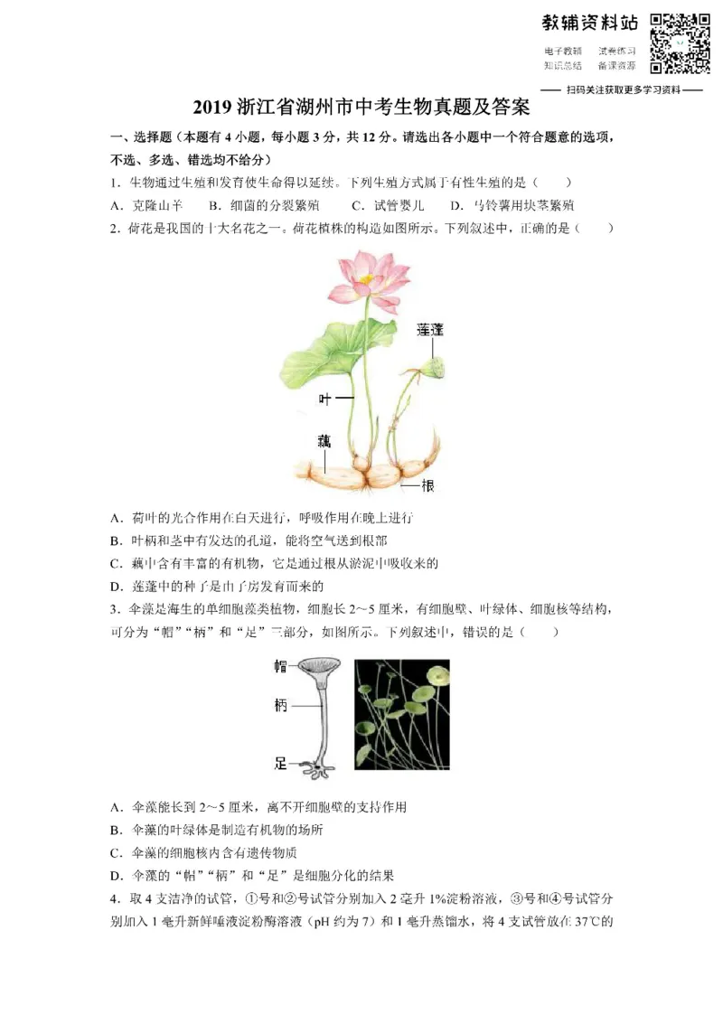 《2019浙江省湖州市中考生物真题及答案_初高中资料库_初中资料库（转存避免链接过期失效）_初中地理》第1页预览