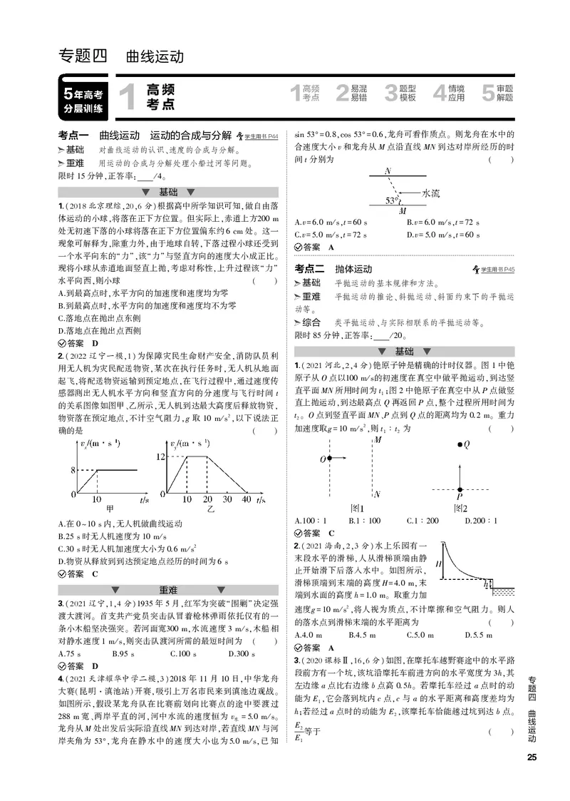 《1_专题四曲线运动_2023版教学资源包_2023版新高考新教材版选考总复习物理5·3B版_4_专题四　曲线运动_3_专题电子书》第1页预览