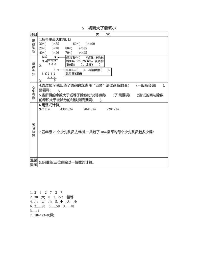 《5 初商大了要调小_26春小学语数英道科各版本《课件+教案》_26春各版本语数英《七彩课堂》教学课件+教案_25秋_数学《七彩课堂》教案+数学课件苏教25秋_学案》第1页预览