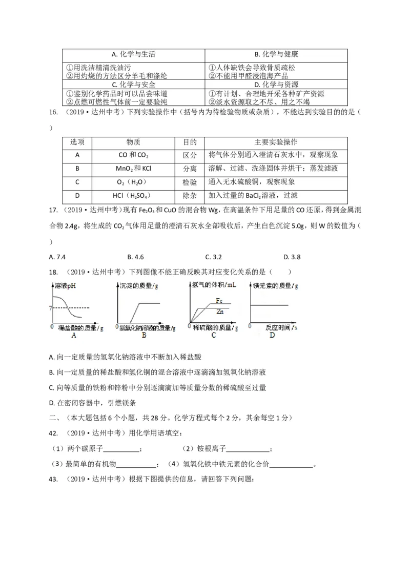 《2019年四川省达州市中考化学试题（word版，含答案）_初高中资料库_初中资料库（转存避免链接过期失效）_初中化学》第2页预览